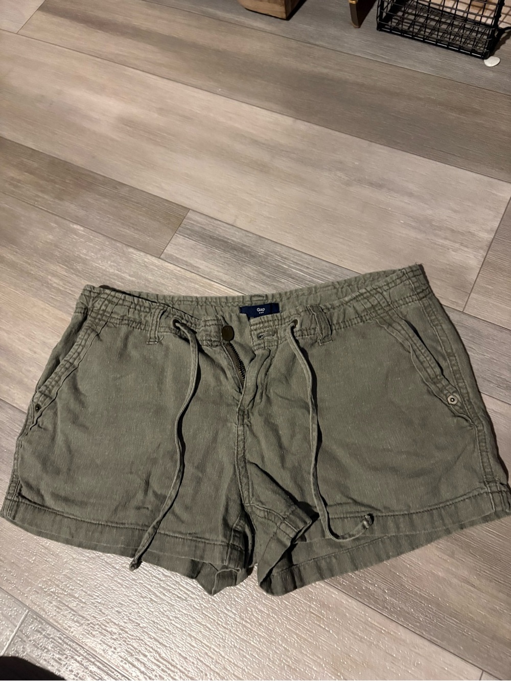 GAP Olive Green Linen Blend Drawstring Shorts